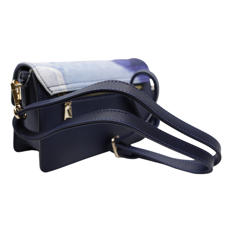 Geanta Dama Eleganta de Umar din Piele Ecologica cu Material Textil, Imprimeu Van Gogh Albastru