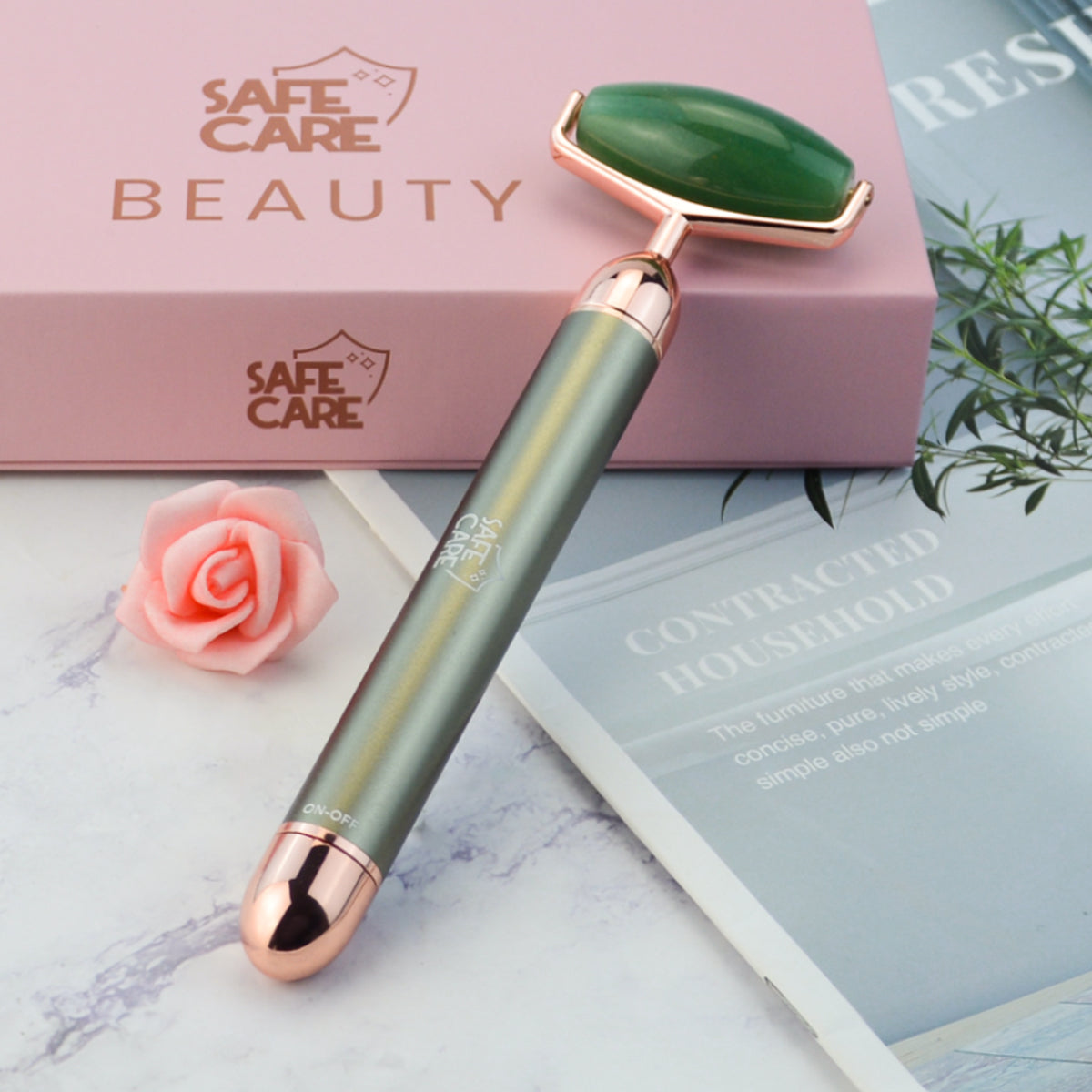 Dispozitiv Electric de Masaj Facial cu Vibratii, din Aventurin Verde