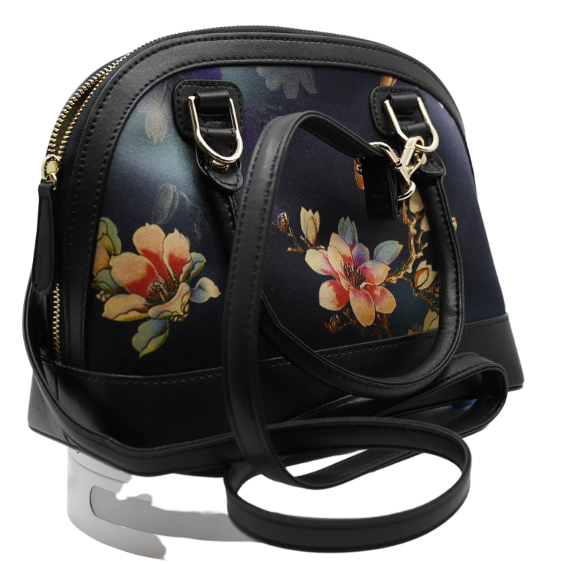 Geanta Dama de Mana/Umar din Piele Ecologica cu Matase Naturala, Model Flowers