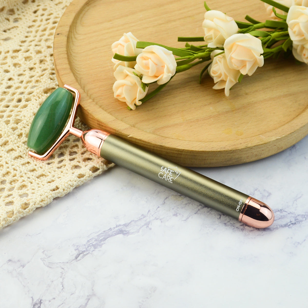 Dispozitiv Electric de Masaj Facial cu Vibratii, din Aventurin Verde