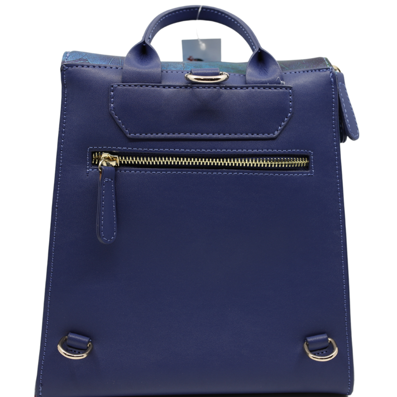 Geanta Dama de Mana/Umar/Rucsac din Piele Ecologica si Matase Naturala, model Lotus Albastra