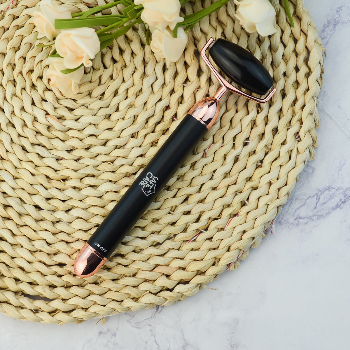 Roller Electric de Masaj Facial cu Vibratii, din Obsidian Negru