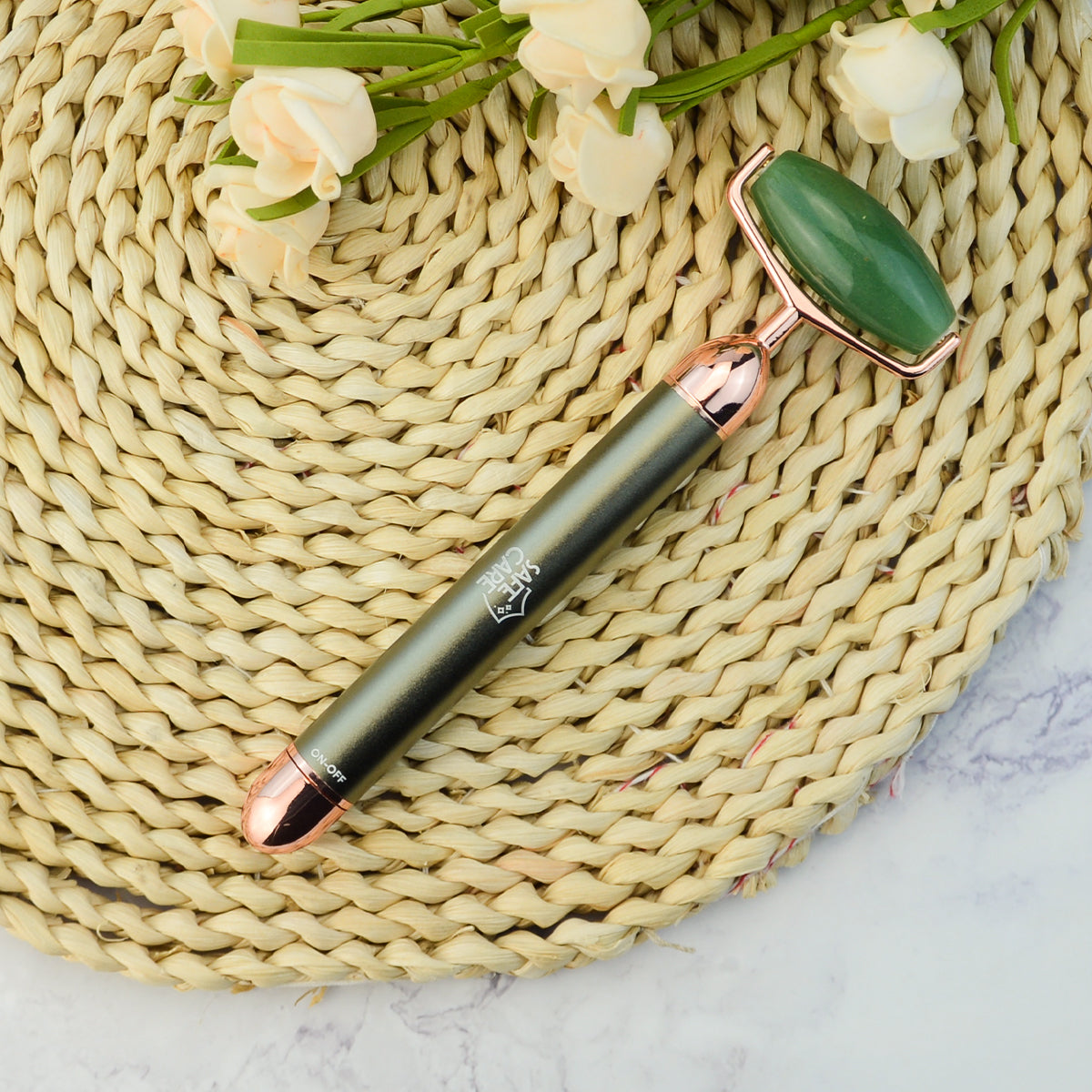 Dispozitiv Electric de Masaj Facial cu Vibratii, din Aventurin Verde