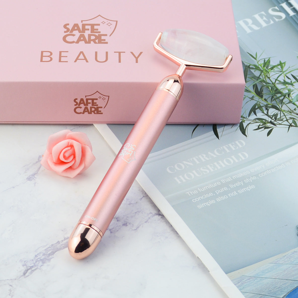 Roller Electric pentru Masaj Facial cu Vibratii, din Jad Alb