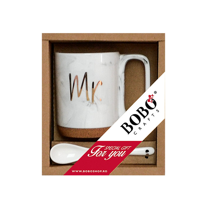 Set Cana Portelan cu Lingurita, mesaj "Mr."