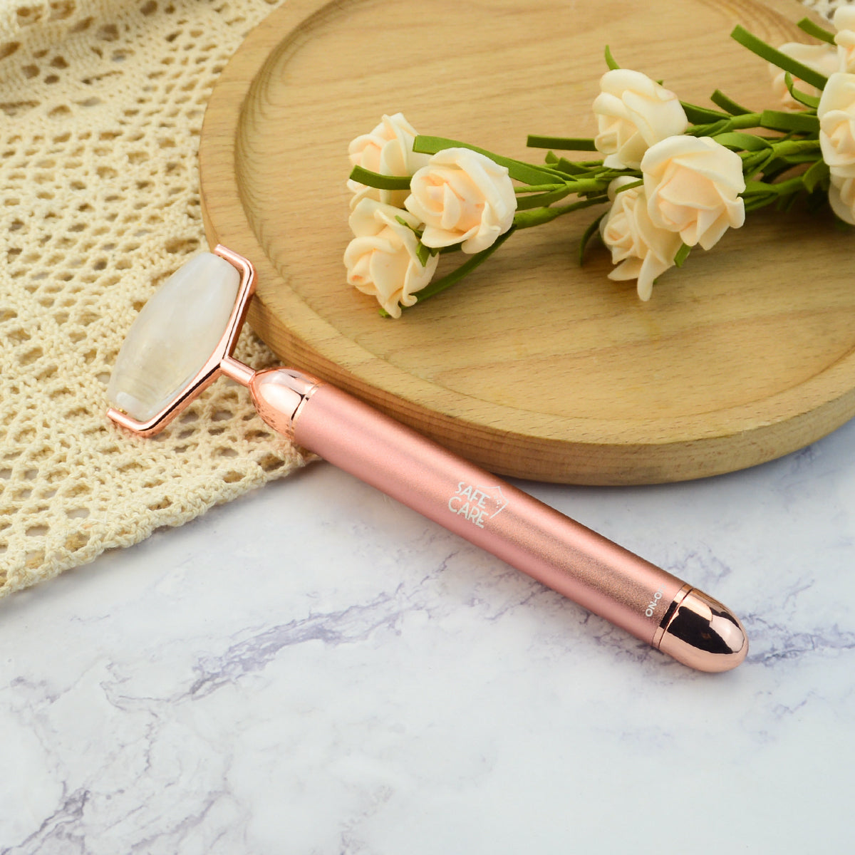 Roller Electric pentru Masaj Facial cu Vibratii, din Jad Alb