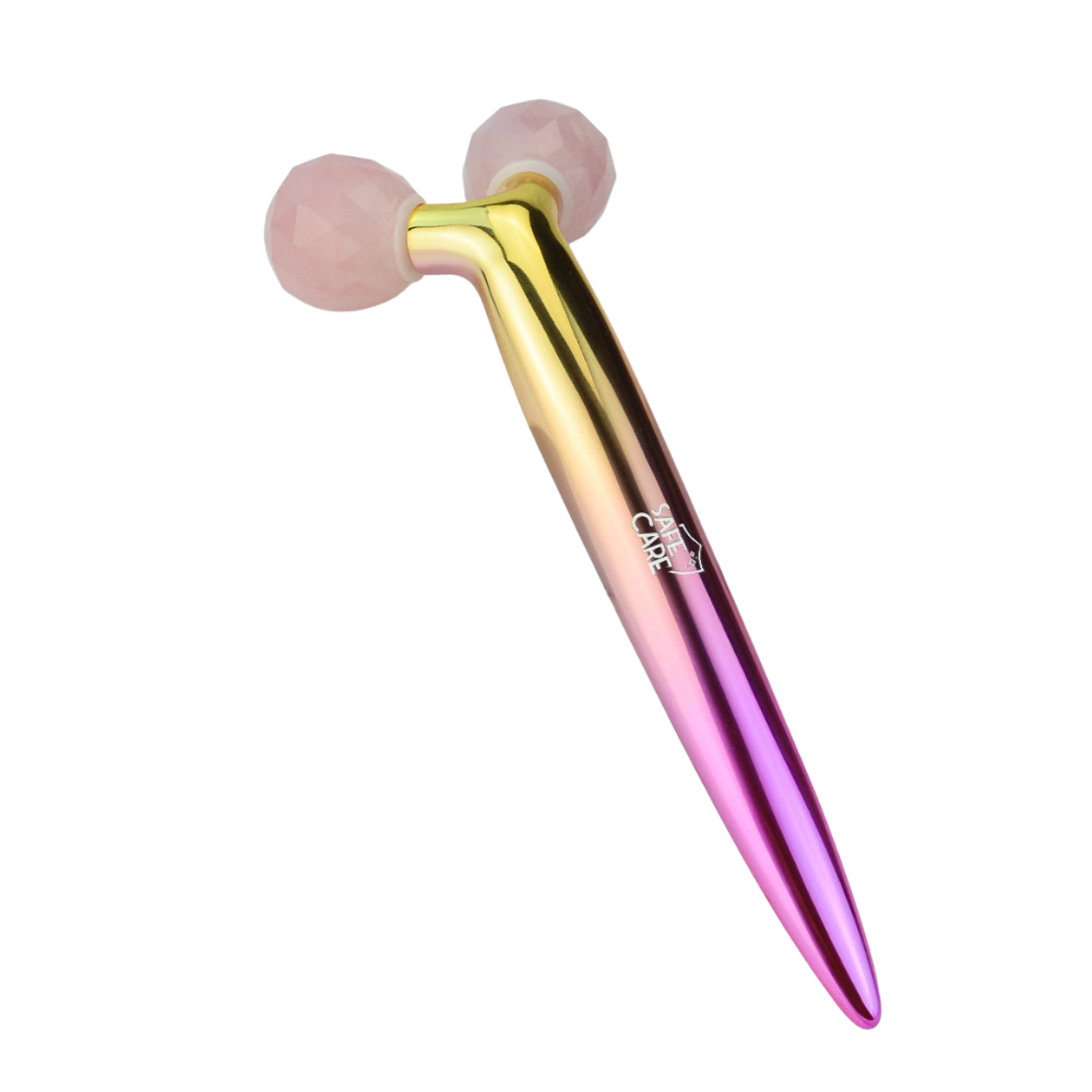 Roller 3D Masaj Facial, Lifting Facial din Piatra Naturala de Quart Roz in Forma de Y