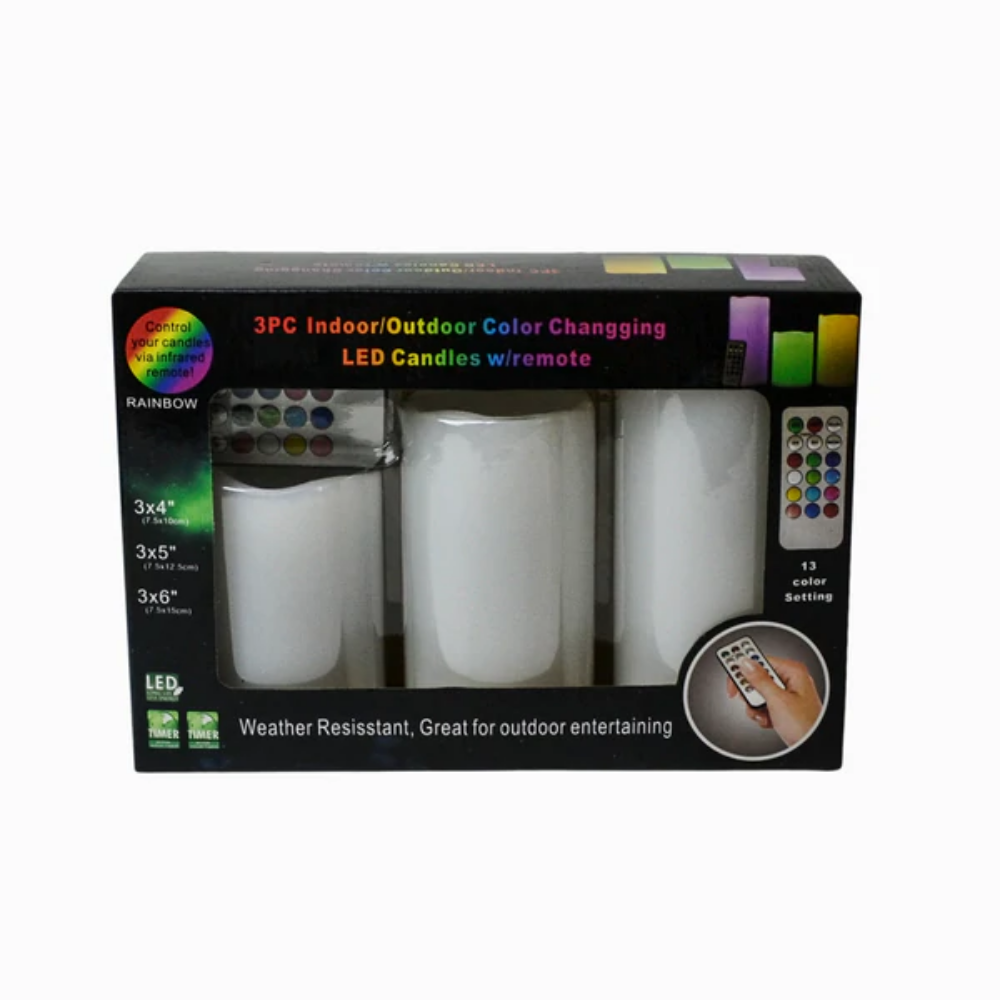 Set 3 Lumanari Led 13 Culori cu Telecomanda si Timer