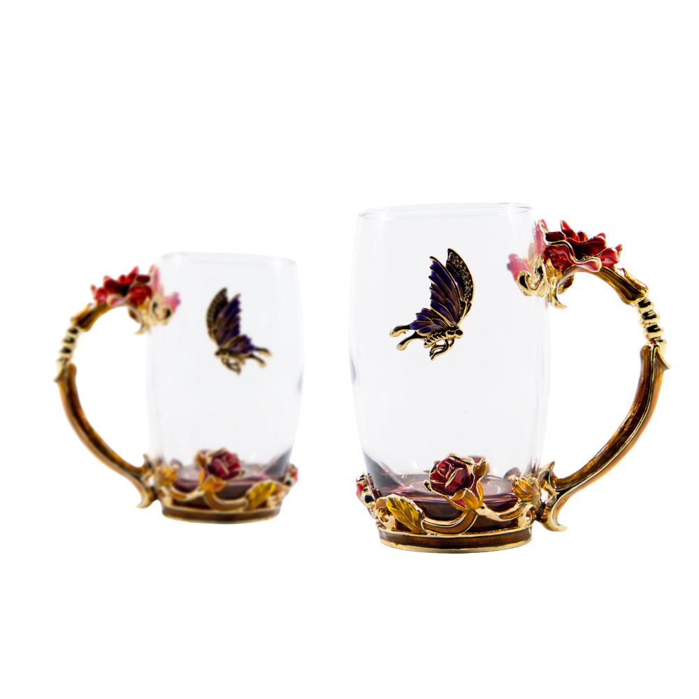 Set Doua Cani Sticla Antimoniu Purple Butterfly