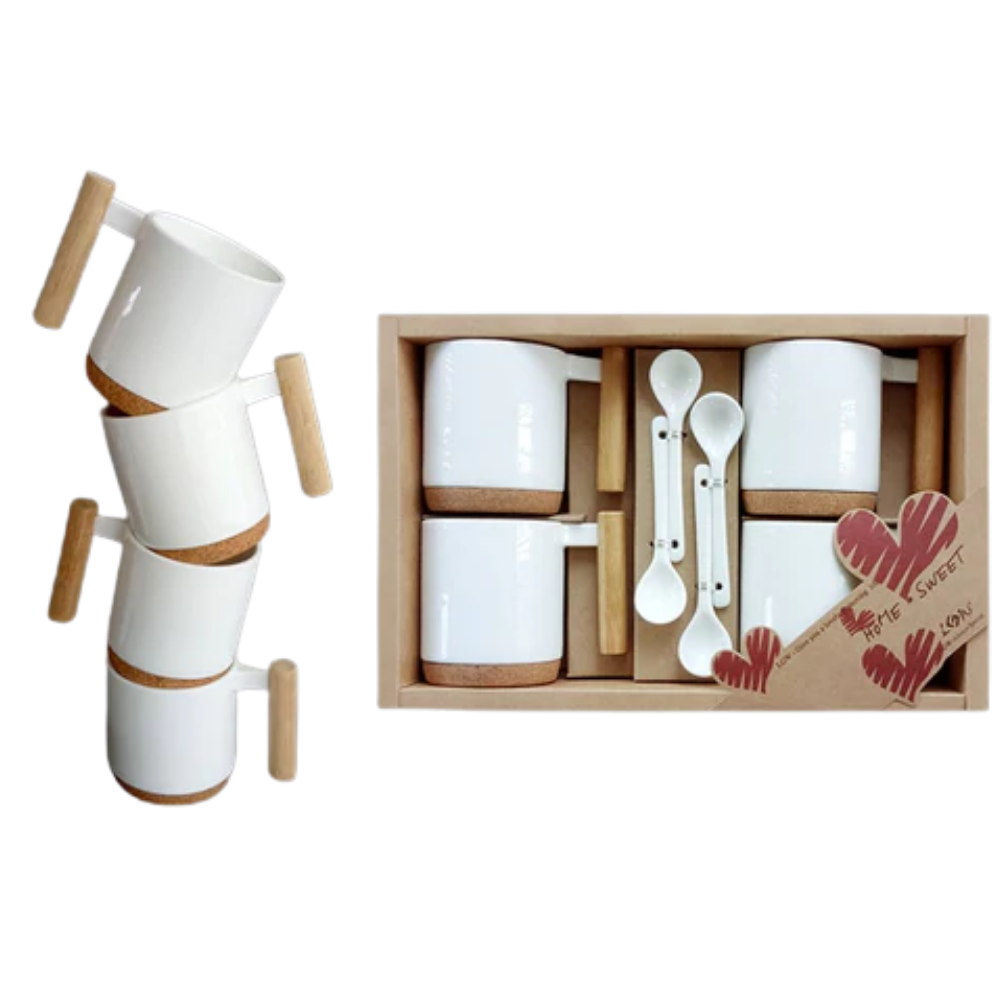 Set Patru Cesti Portelan cu Lingurite
