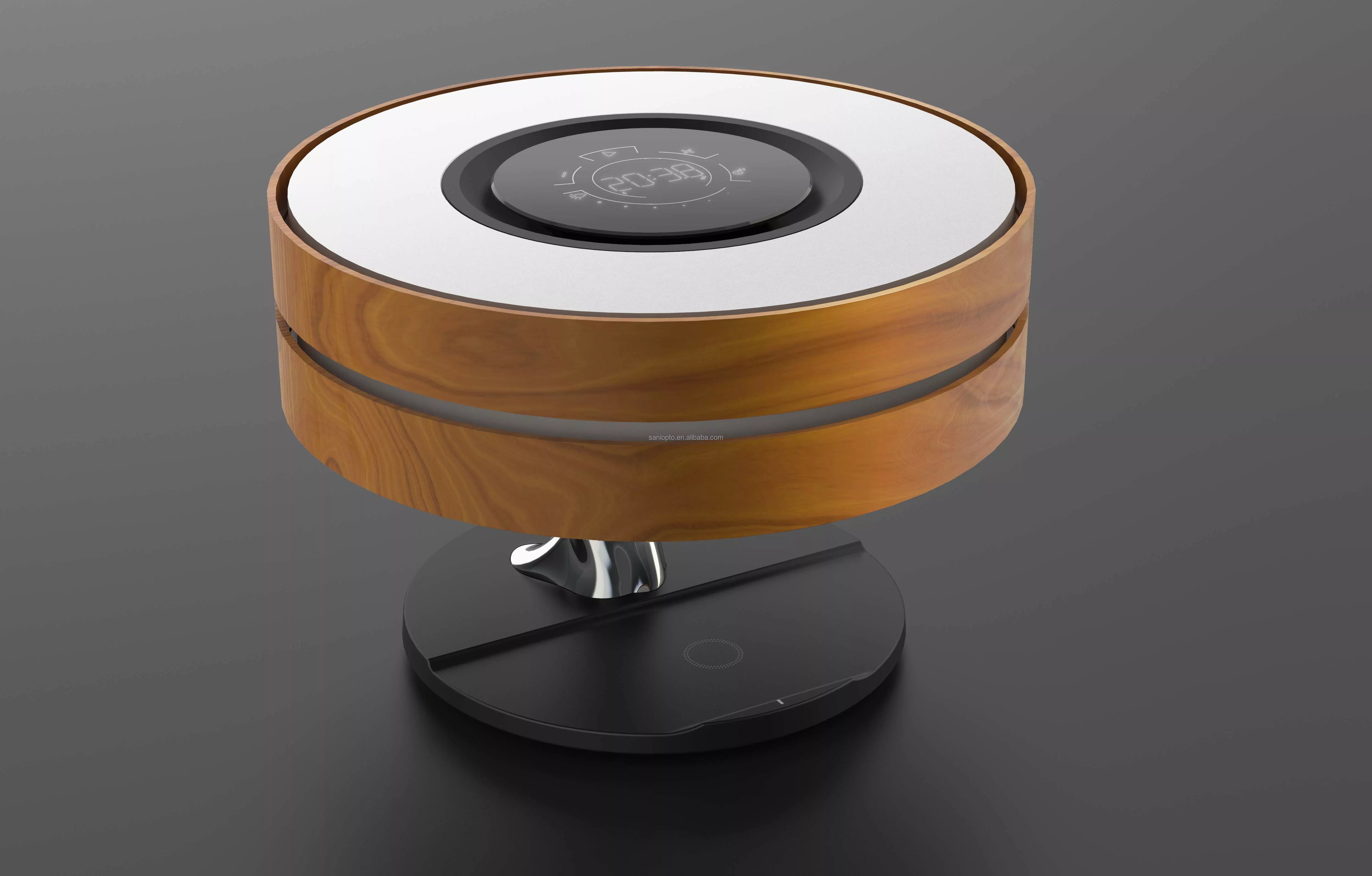 Lampa LED de Birou din Lemn de Cires, cu Incarcator Wireless si Boxa Bluetooth