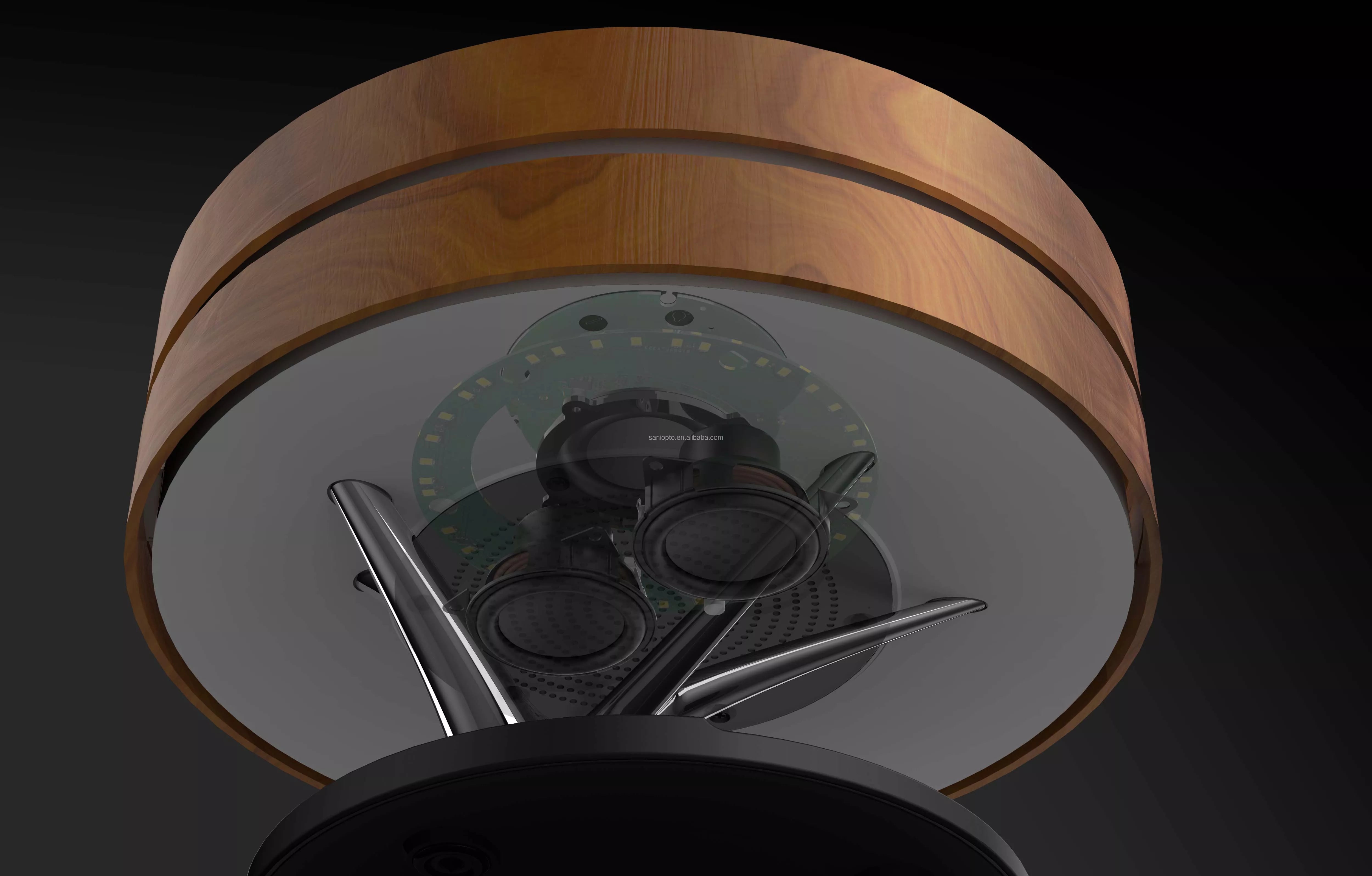 Lampa LED de Birou din Lemn de Cires, cu Incarcator Wireless si Boxa Bluetooth