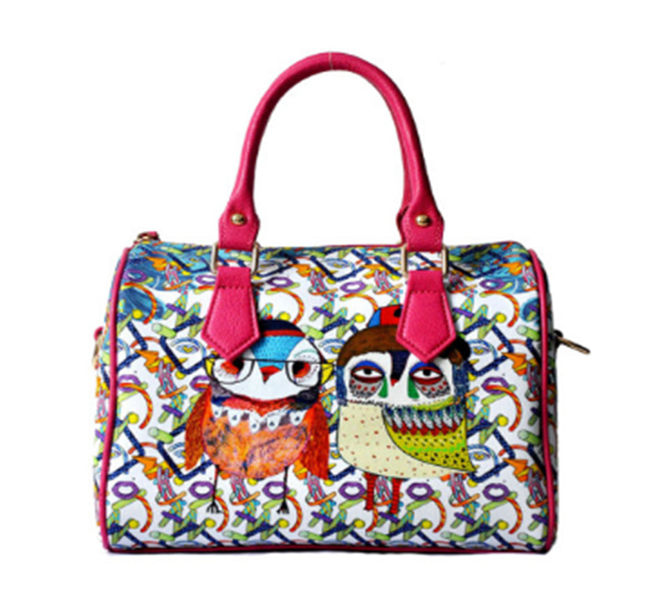 Geanta de mana, model pictat, roz/ multicolor