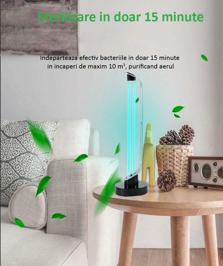 Lampa UVC Dezinfectanta, fara Ozon, cu telecomanda, senzor de prezenta si pornire intarziata - 38W - 40MP - Safecare