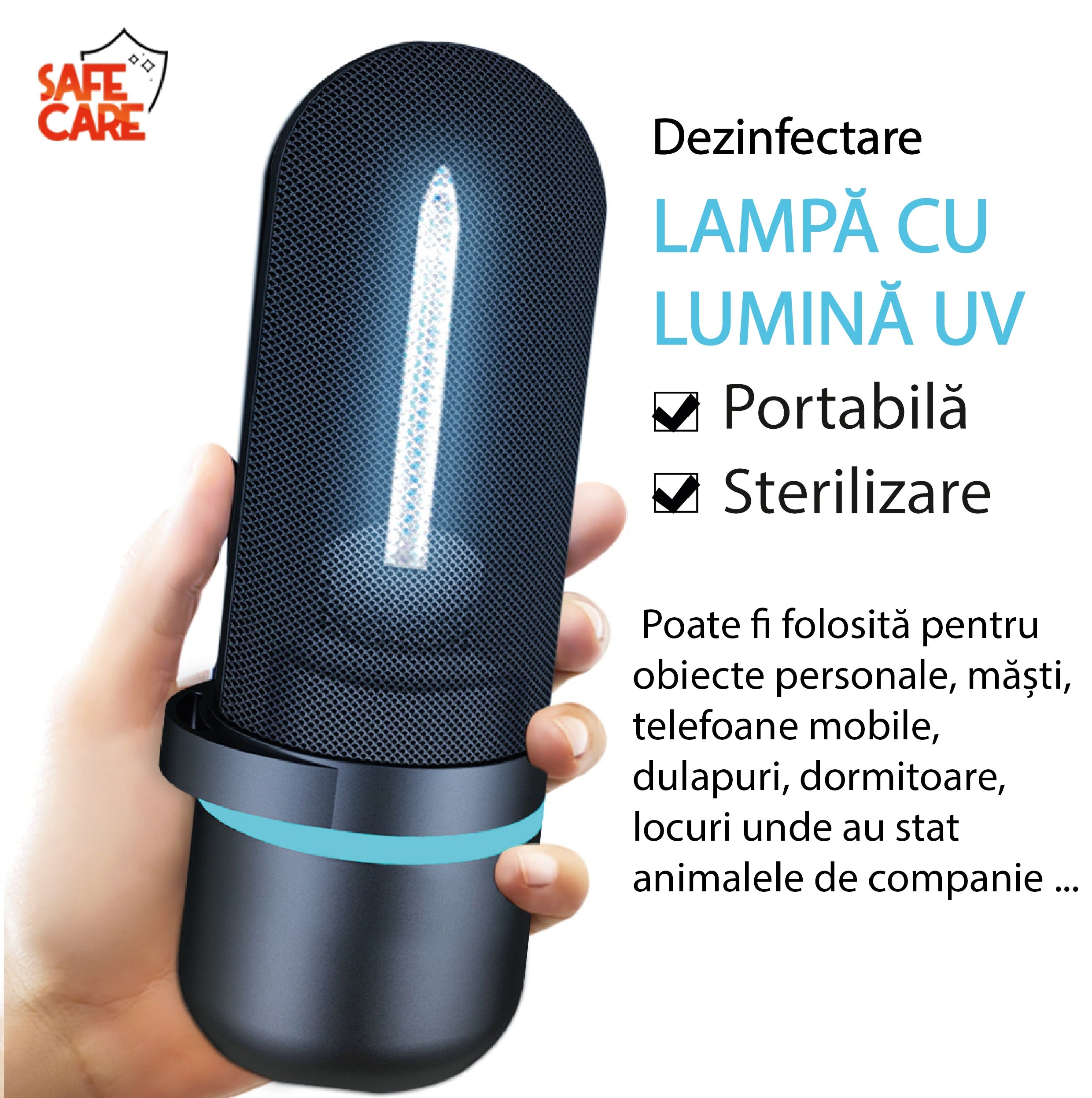 Lampa bactericida portabila cu UVC si Ozon, dubla sterilizare, 2.5W - 5MP - Safecare