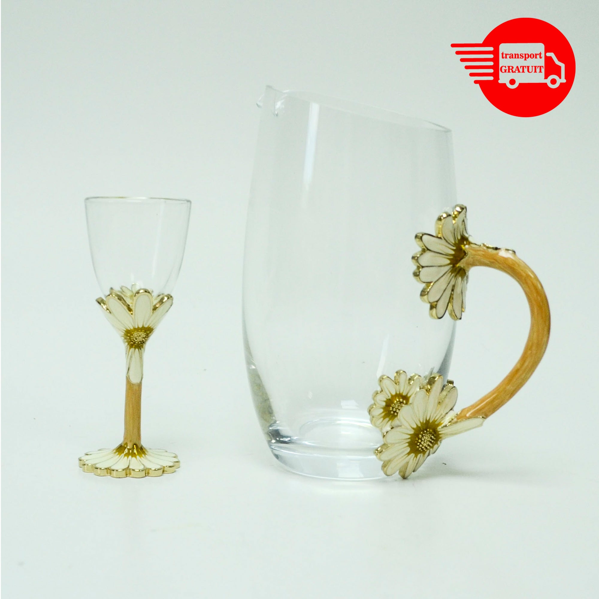Set Patru Pahare Cu Carafa Antimoniu White Flower