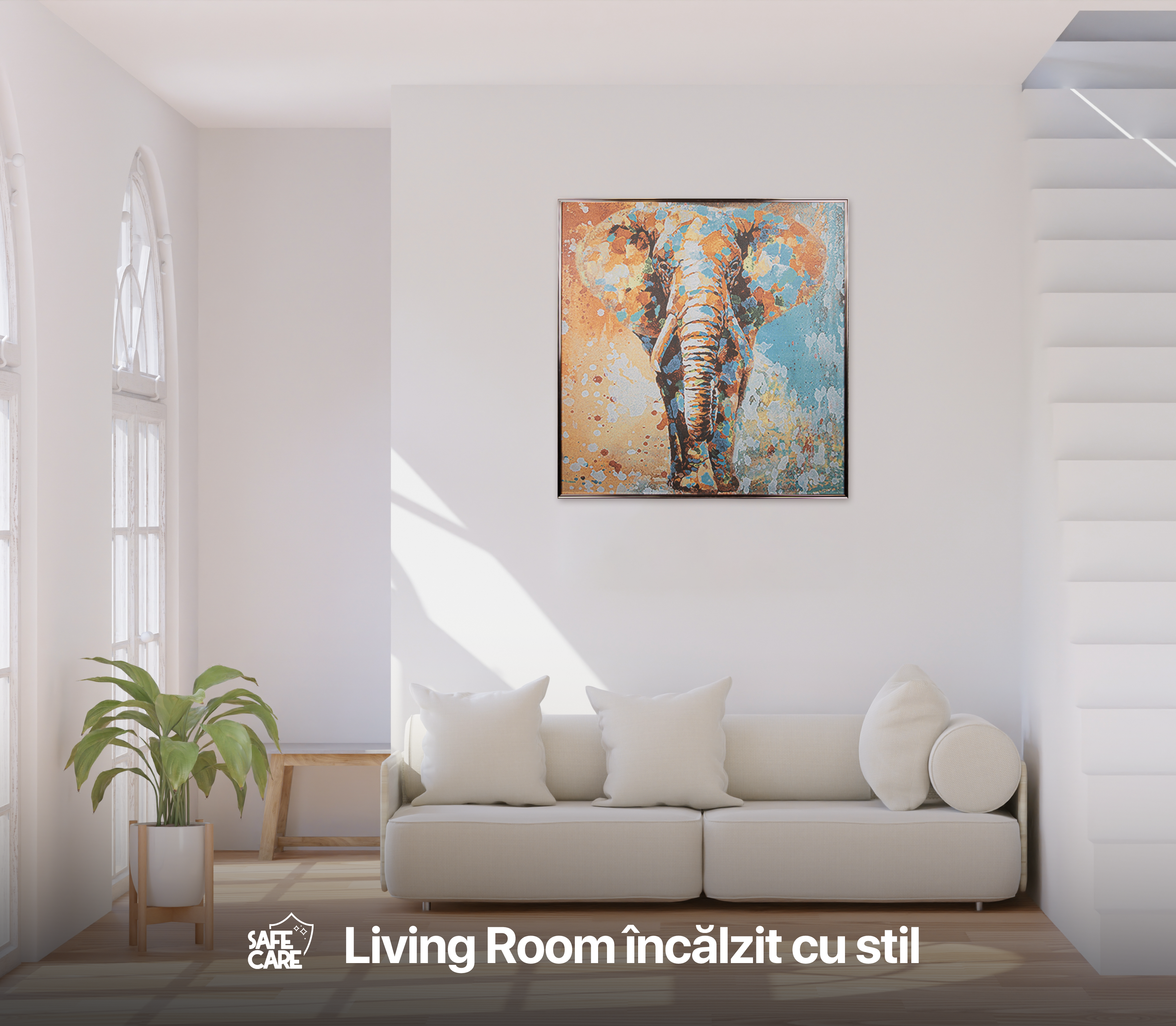 Panou de Incalzire Ceramic Radiant cu Infarosu, 500W (10MP), Telecomanda, WI-FI, Termostat, Tip Tablou, Artheat, Model Elephant