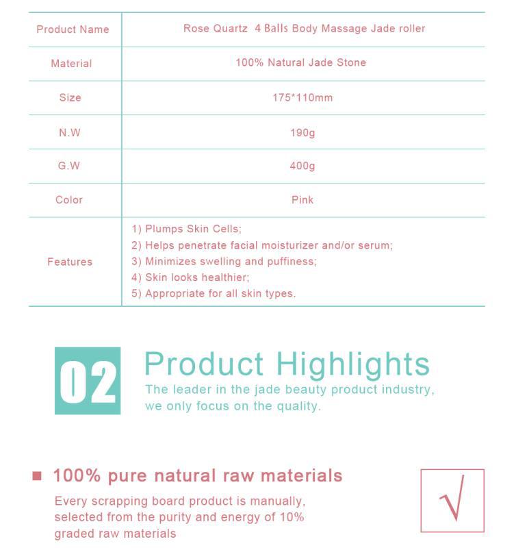 Roller din Quartz Roz pentru Masaj Corporal cu 4 Bile