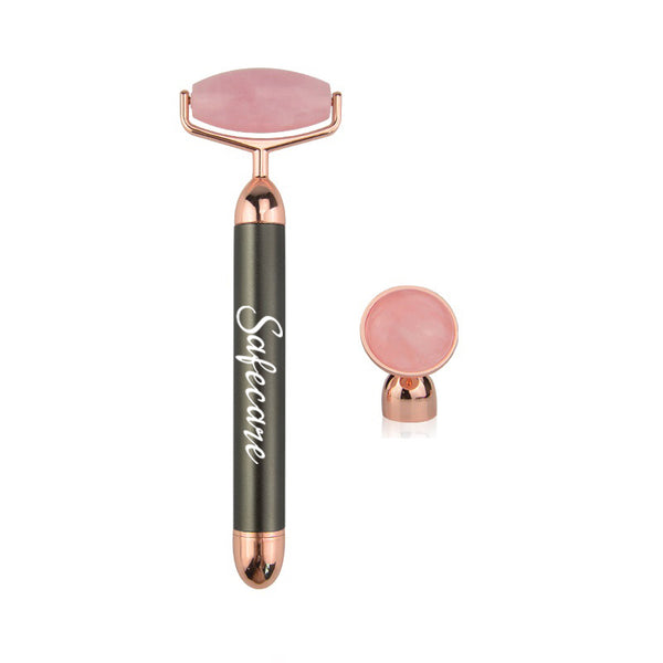 Pachet Dispozitiv Infrumusetare Electric cu Vibratii pentru Masaj Facial si accesorii din Cuart Roz