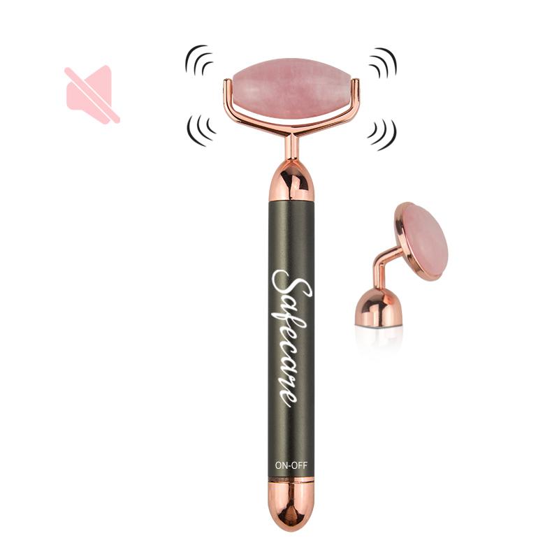 Pachet Dispozitiv Infrumusetare Electric cu Vibratii pentru Masaj Facial si accesorii din Cuart Roz