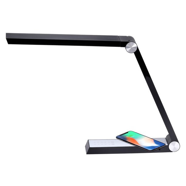 Lampa LED de Birou, Incarcare Wireless Smartphone, Panou Touch cu 5 Nivele de Selectare a Luminii si 2 Porturi USB
