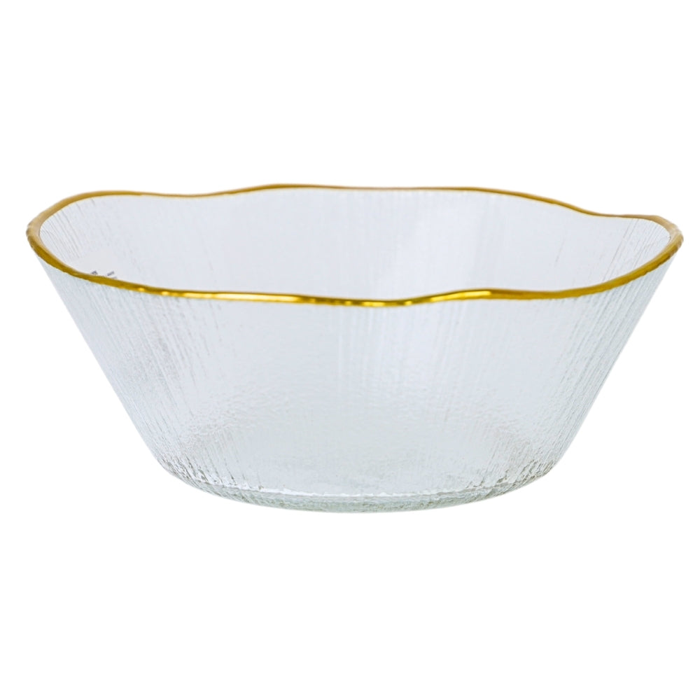 Bol din Sticla Transparenta cu Margine Aurie, 15 cm