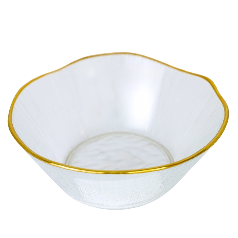 Bol din Sticla Transparenta cu Margine Aurie, 15 cm