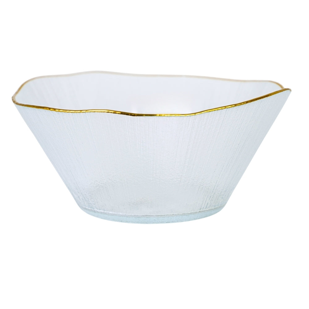 Bol din Sticla Transparenta cu Margine Aurie, 28 cm