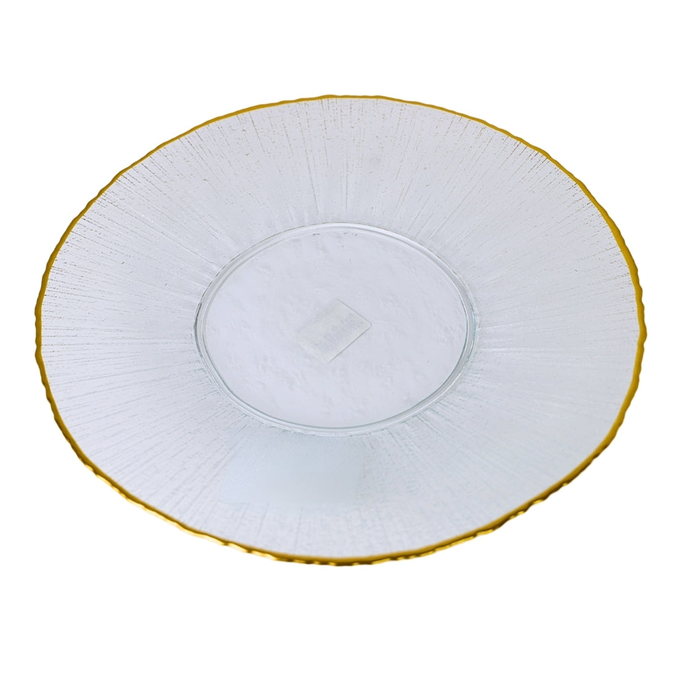 Farfurie din Sticla Transparenta cu Margine Aurie, 28 cm