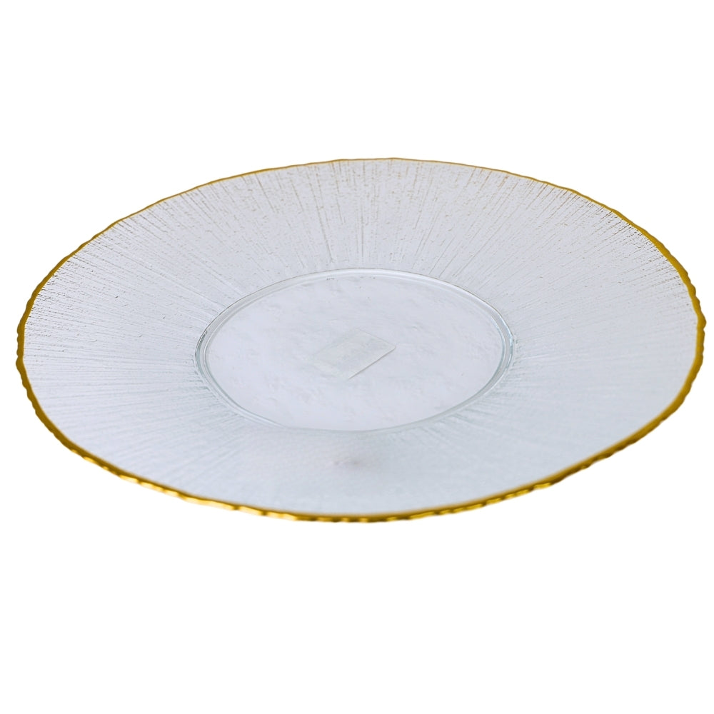 Farfurie din Sticla Transparenta cu Margine Aurie, 28 cm