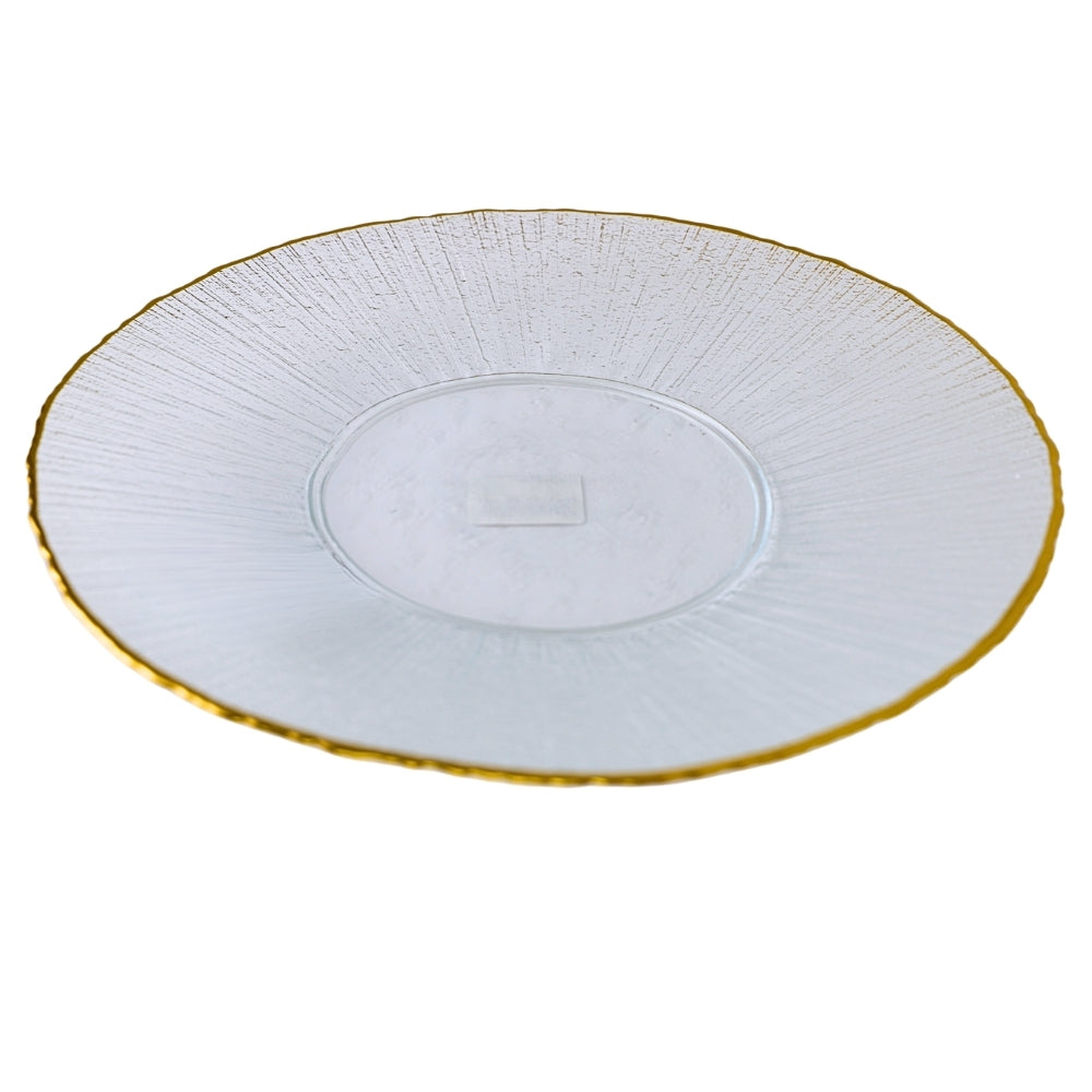 Farfurie din Sticla Transparenta cu Margine Aurie, 28 cm