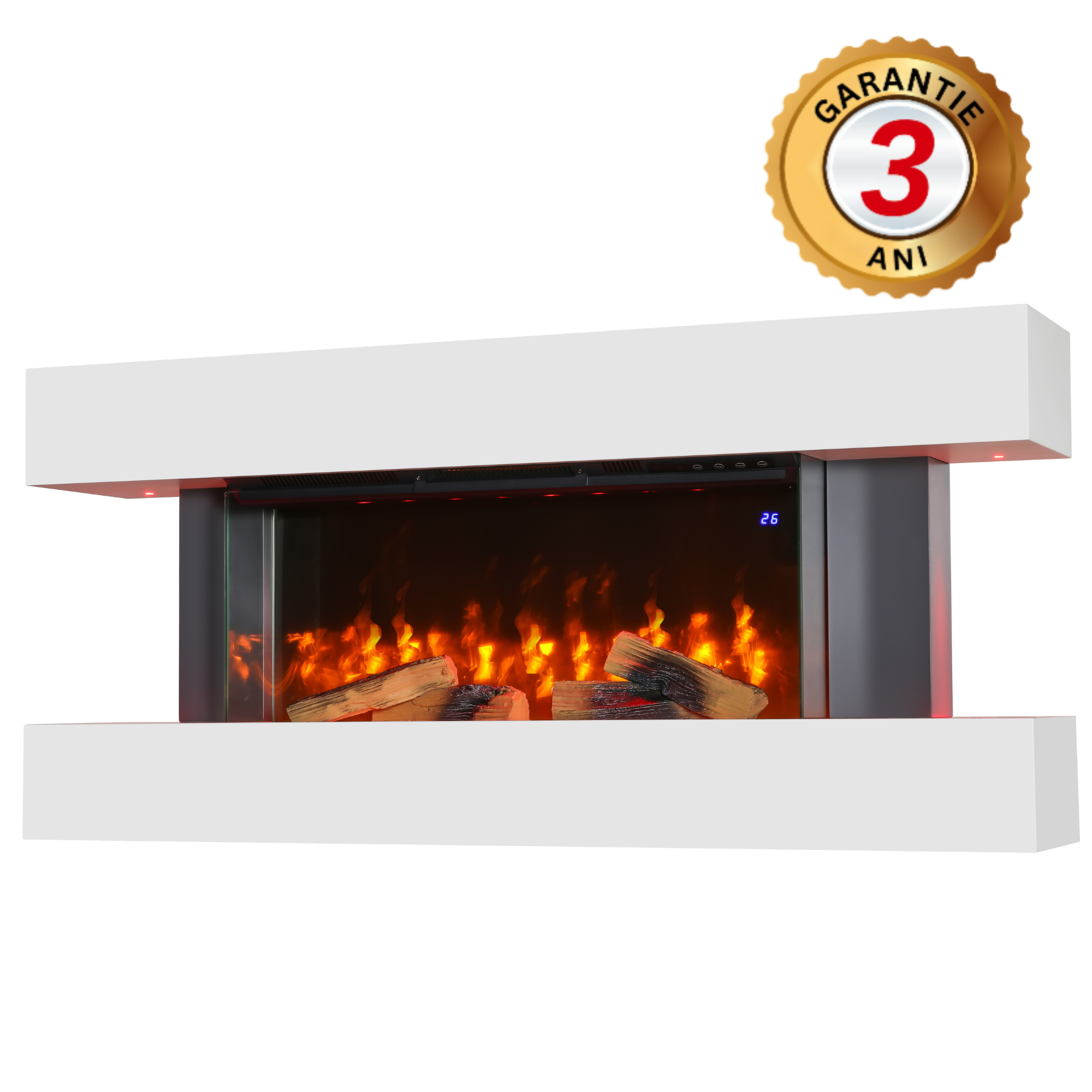 Semineu Electric de Perete, Smart, Wifi, Sticla pe Trei Laturi, Alb, Safecare YFG6003