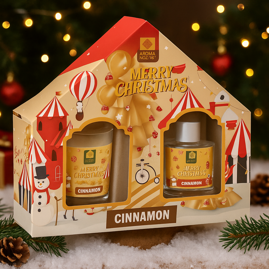 Set cadou Cinnamon, Aroma de scortisoara, Lumanare parfumata si Difuzor cu betisoare