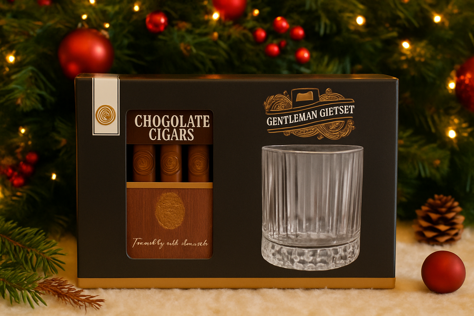 Set Cadou Gentleman Giftset, Trabucuri din Ciocolata, Pahar Premium pentru Bauturi Fine