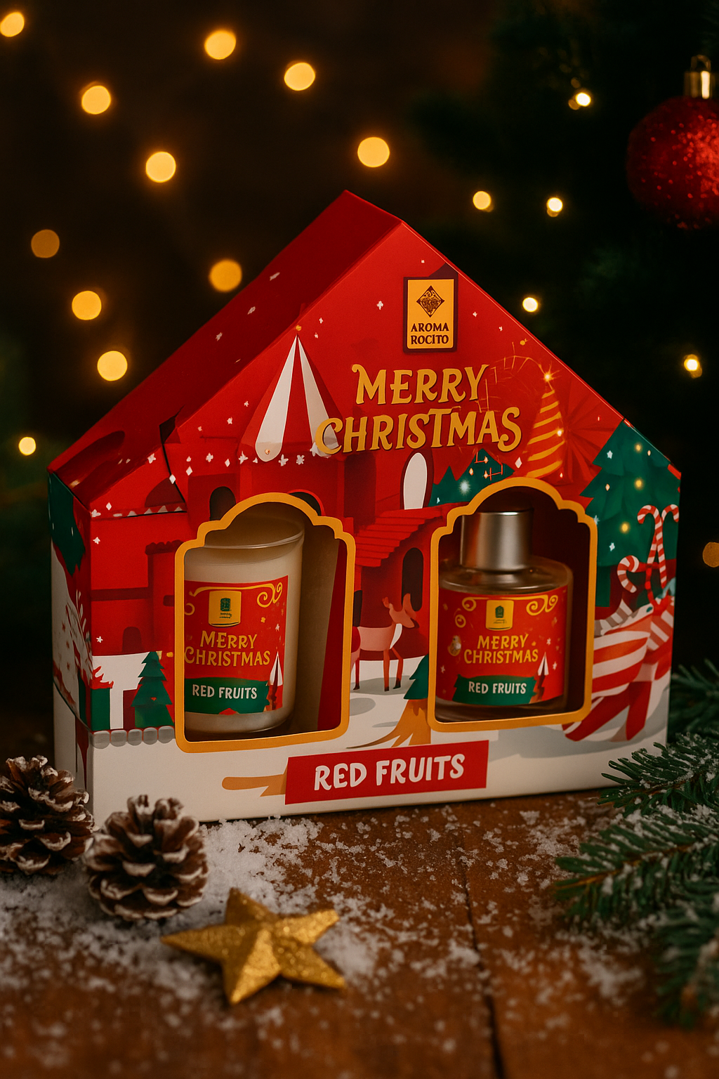 Set cadou Red Fruits, Aroma de fructe rosii, Lumanare parfumata si Difuzor cu betisoare