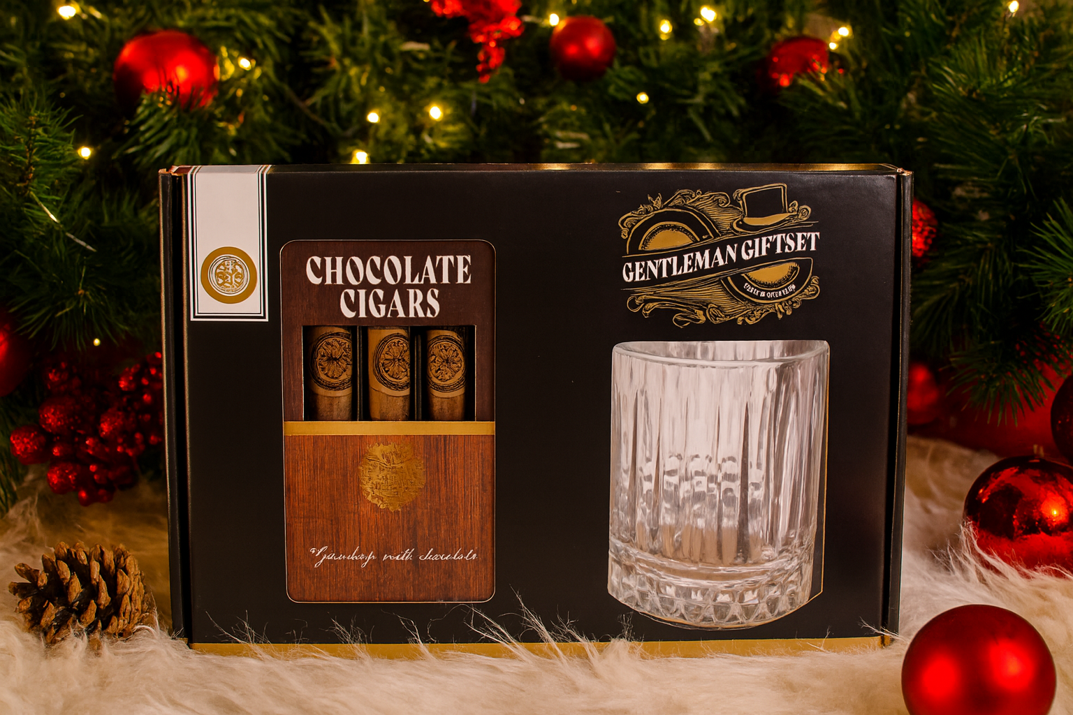 Set Cadou Gentleman Giftset, Trabucuri din Ciocolata, Pahar Premium pentru Bauturi Fine