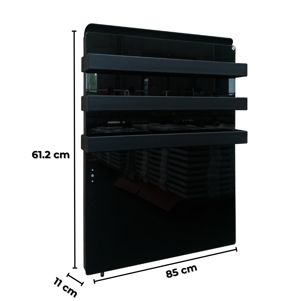 Panou Radiant din Sticla Securizata Neagra cu Suport pentru Prosop - Control Tactil, Termostat Incorporat, IP54, 730W