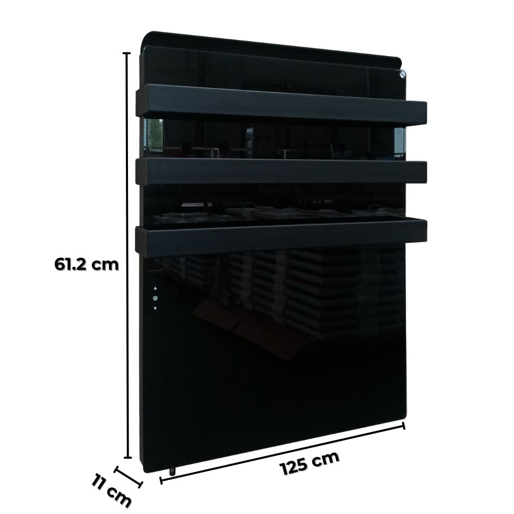 Panou Radiant din Sticla Securizata Neagra cu Suport pentru Prosop - Control Tactil, Termostat Incorporat, IP54, 1230W