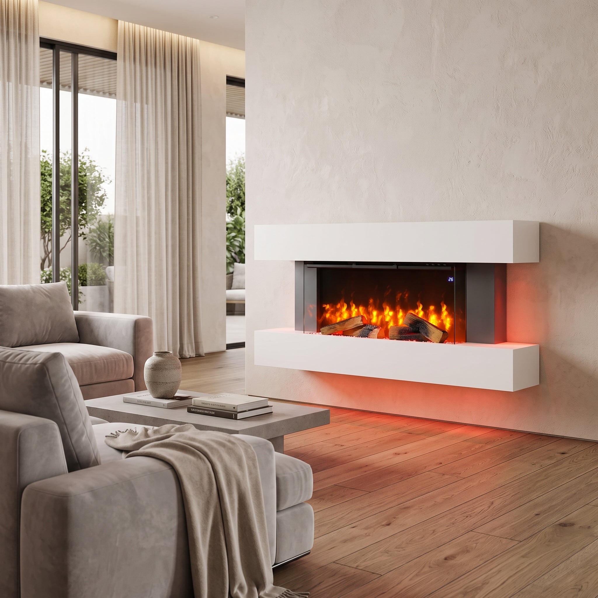Semineu Electric de Perete, Smart, Wifi, Sticla pe Trei Laturi, Alb, Safecare YFG6003