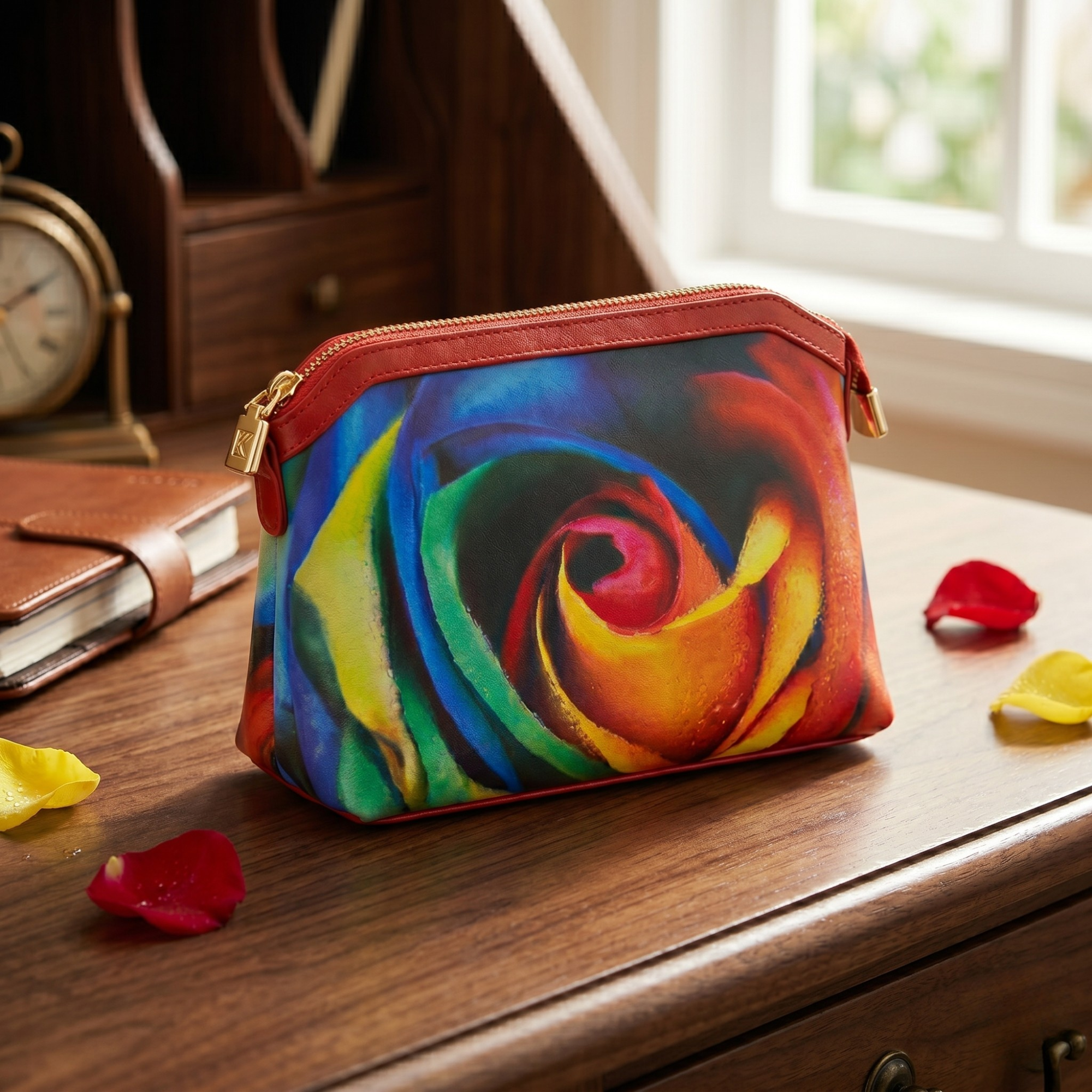 Geanta Dama de Mana/Umar din Piele Ecologica, Model Rainbow Rose