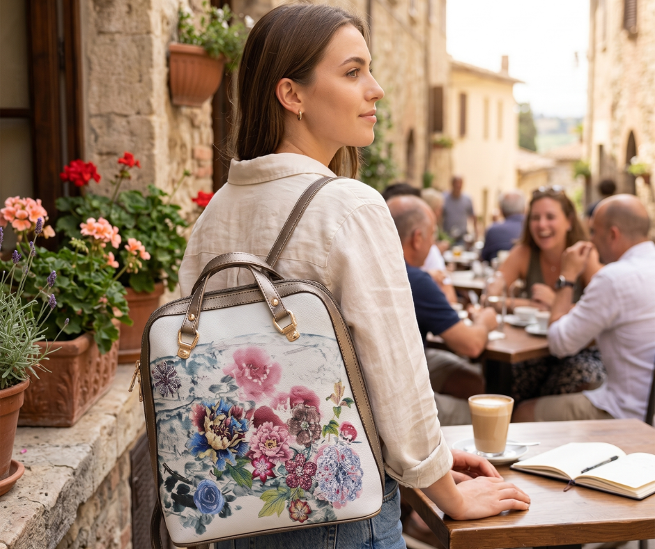 Geanta Dama de mana/umar/rucsac din Piele Ecologica, Imprimeu Flower Bouquet