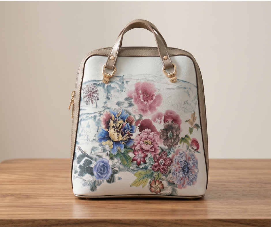 Geanta Dama de mana/umar/rucsac din Piele Ecologica, Imprimeu Flower Bouquet