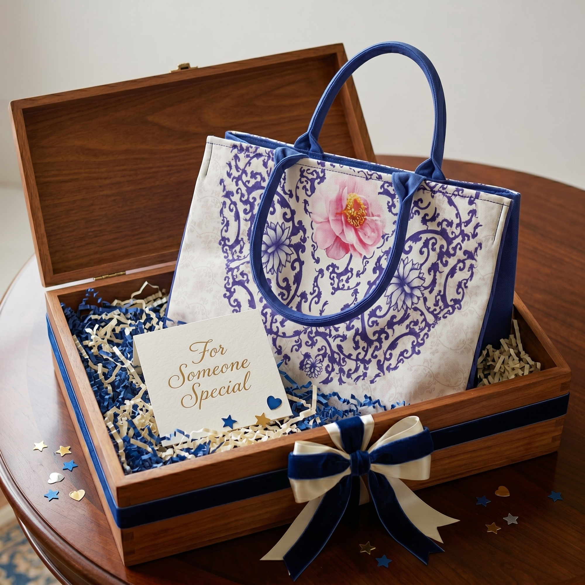 Geanta Dama Shopper de Mana din Material Textil, Model Blue Flower