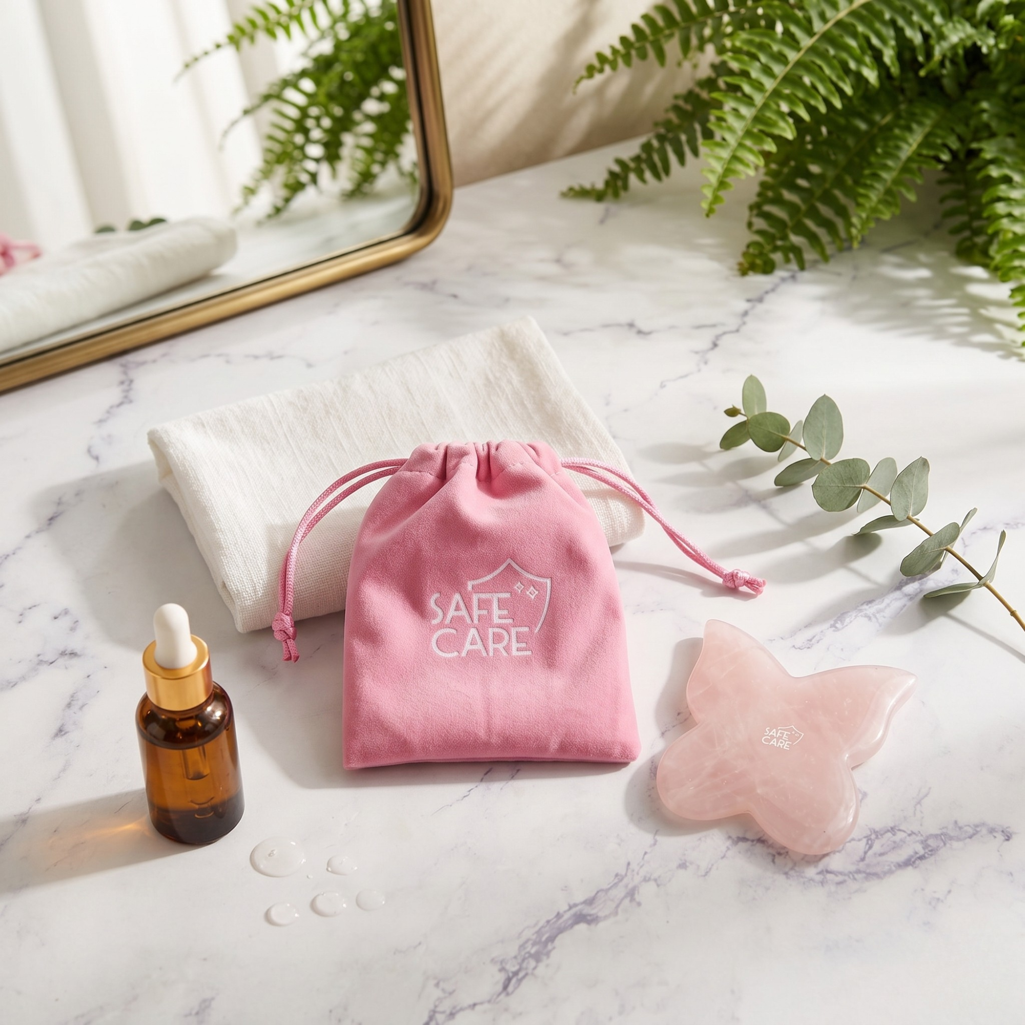 Placuta Fluture pentru Masaj Facial Gua Sha din Cuart Roz - Dispozitiv Masaj
