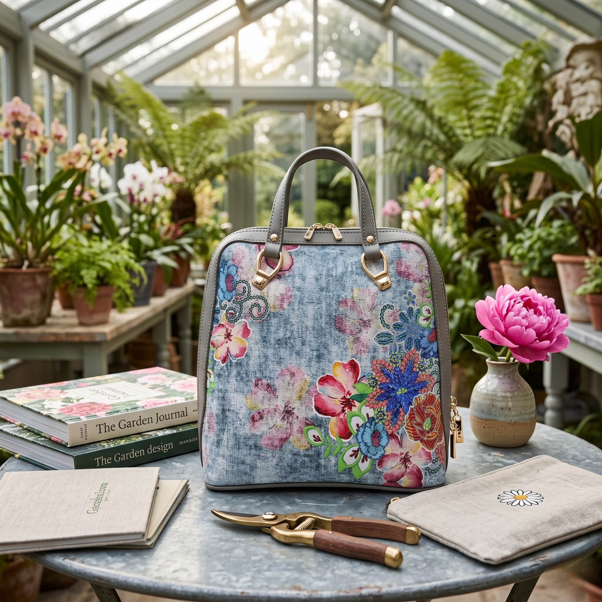 Geanta Dama de mana/umar/rucsac din Piele Ecologica, Imprimeu Flowers