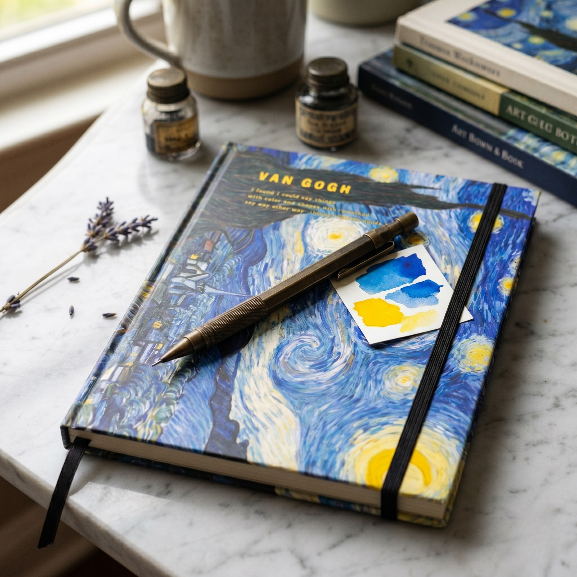 Agenda Sketch book Premium, Van Gogh, Hard Cover, foi albe, blank, coperta Starry Night