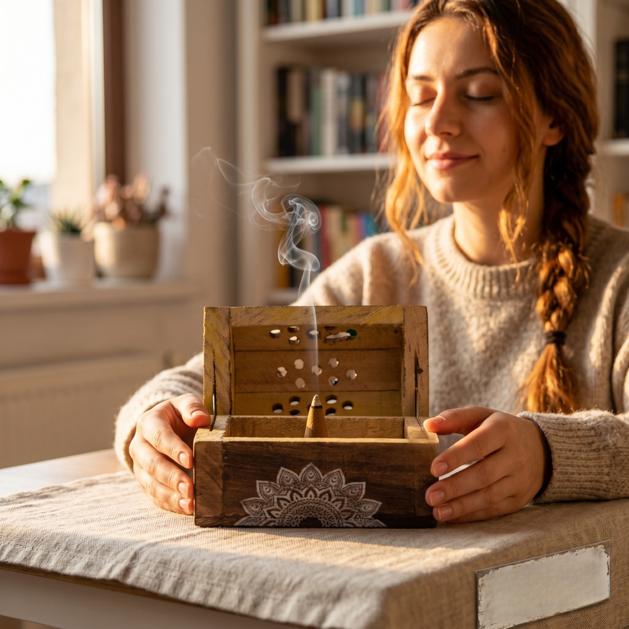 Set Cutie de Lemn cu 10 Conuri Parfumate și Suport, Lavander -  Karma Scents