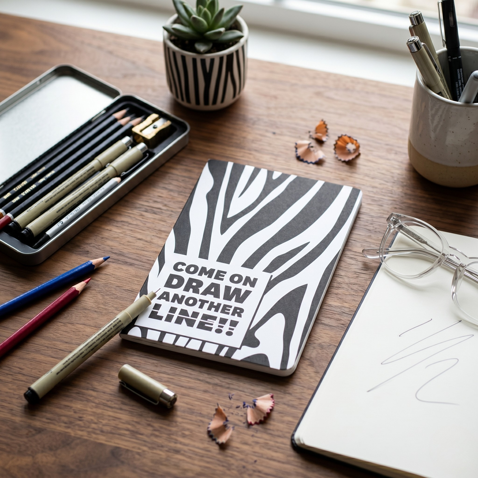 Agenda A5 nedatata cu mesaj Come On Draw Another Line, cu motiv Zebra
