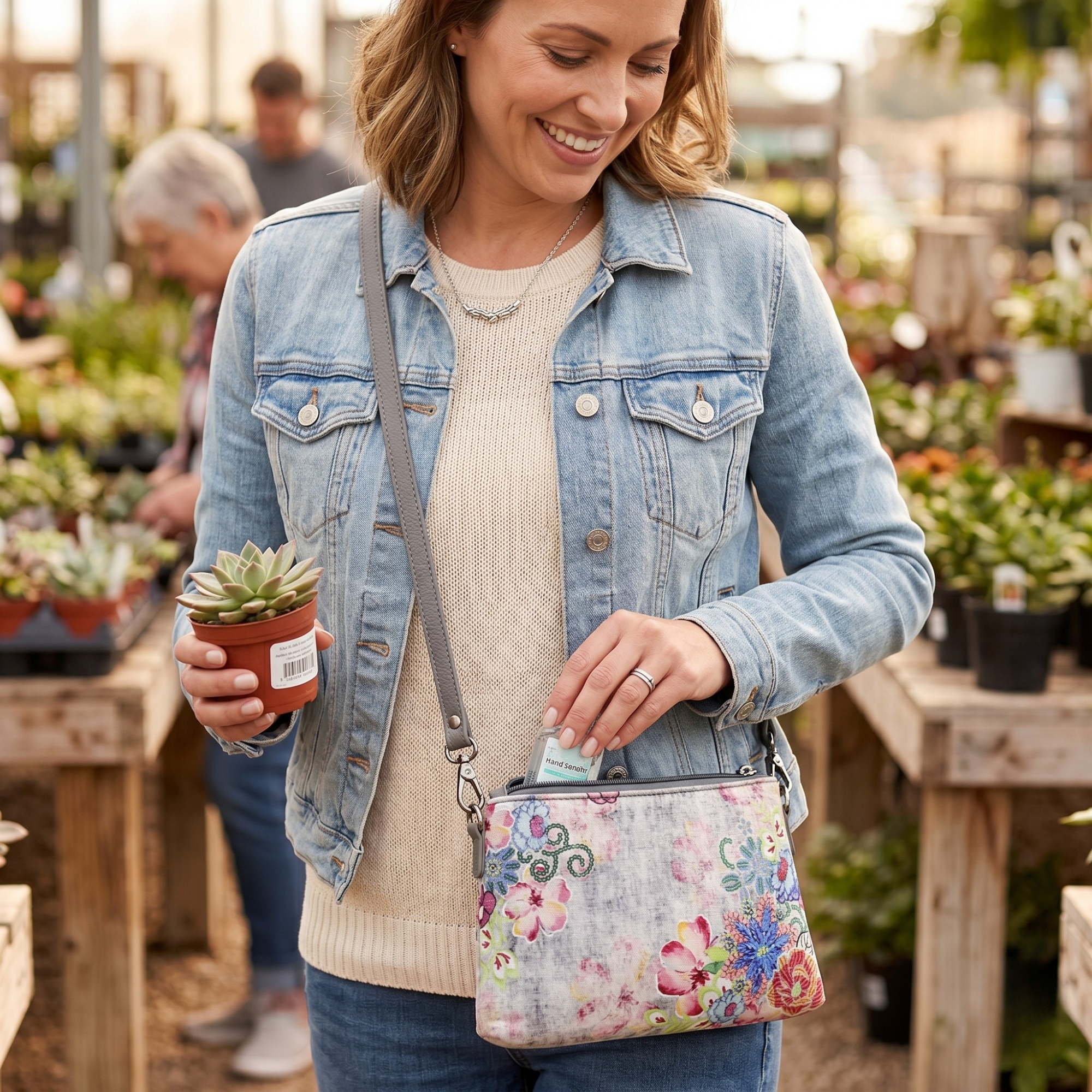 Geanta Dama de Umar/Mana din Piele Ecologica cu Material Textil, Imprimeu Floral
