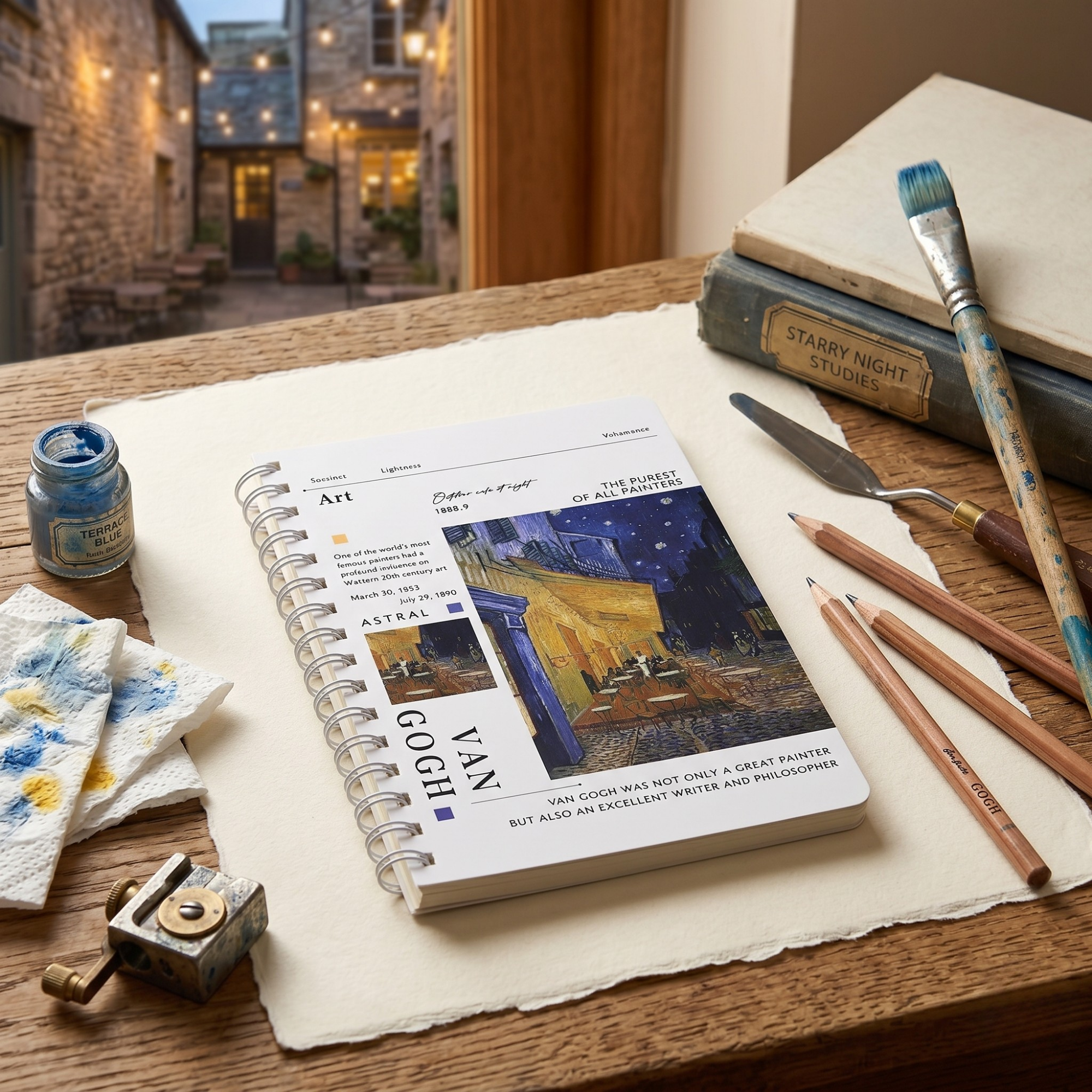 Agenda Van Gogh Mijlocie, format A5, Imprimeu Cafe Terrace at Night